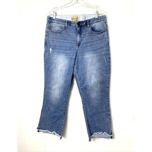 Democracy Blue Cropped Ankle Jeans with Distressed Details